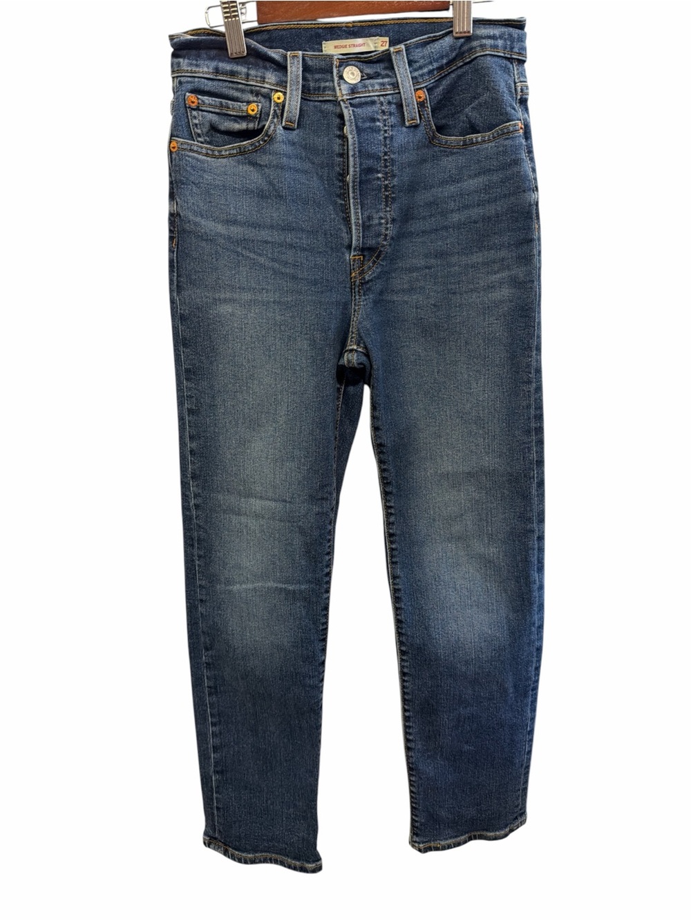 Levi’s Wedgie Straight Jeans 27 High Rise Indigo Blue Cropped Straight Leg - Picture 2 of 5